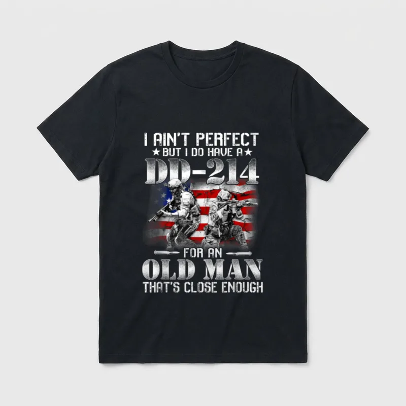 I Ain DD-214 T-Shirt – Soldiers and American flag with DD-214 veteran quote – Classic T-Shirt in Black