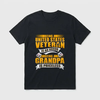 Being a US Veteran T-Shirt – Veteran grandpa honor priceless dog tags USA flag text – Classic T-Shirt in Black