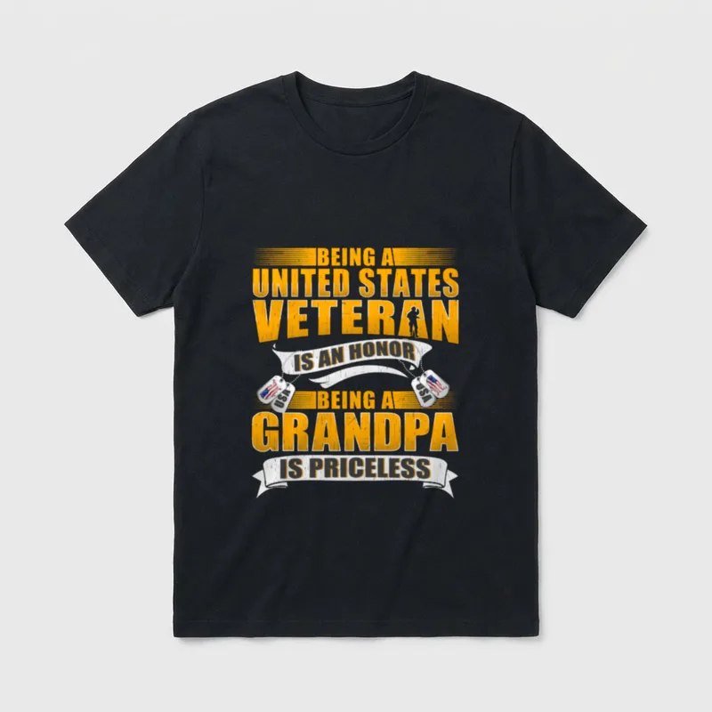 Being a US Veteran T-Shirt – Veteran grandpa honor priceless dog tags USA flag text – Classic T-Shirt in Black
