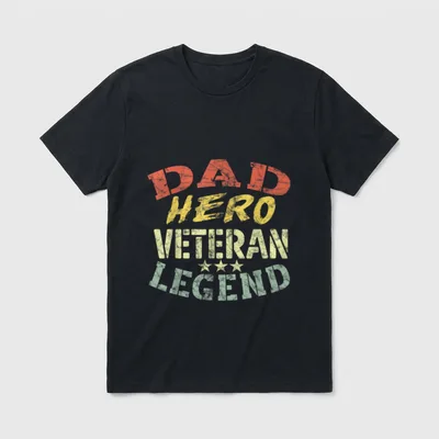 Veteran Dad Saying T-Shirt – DAD HERO VETERAN LEGEND text with three stars in red yellow and green – Classic T-Shirt in Black