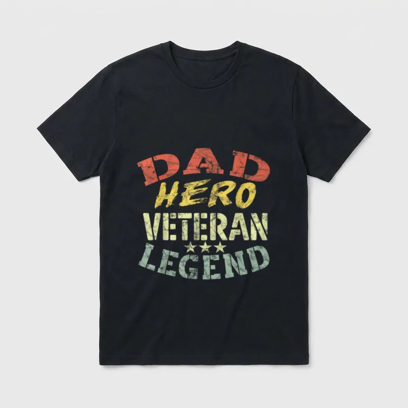 Veteran Dad Saying T-Shirt – DAD HERO VETERAN LEGEND text with three stars in red yellow and green – Classic T-Shirt in Black