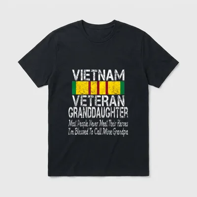 Vietnam Veteran Granddaughter T-Shirt – Vietnam flag stripe with granddaughter tribute text – Classic T-Shirt in Black