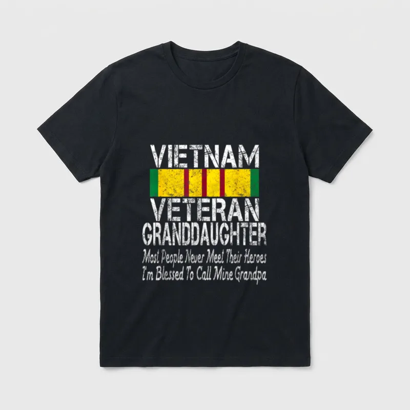 Vietnam Veteran Granddaughter T-Shirt – Vietnam flag stripe with granddaughter tribute text – Classic T-Shirt in Black