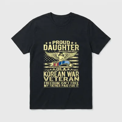 Korean War Veteran Daughter T-Shirt – Proud Daughter of a Korean War Veteran with eagle and flag – Classic T-Shirt in Black