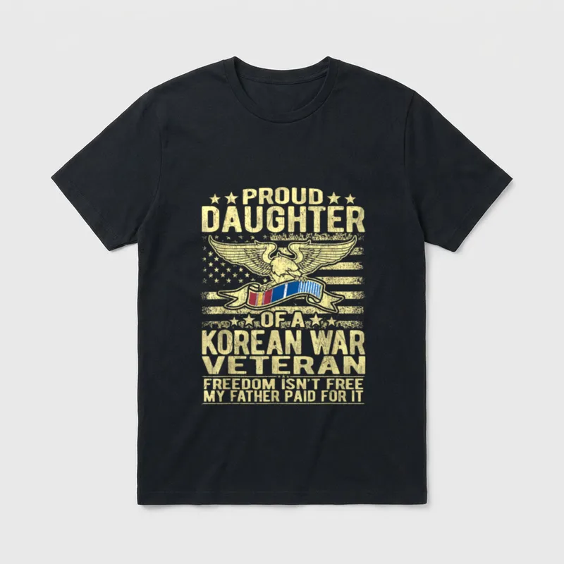 Korean War Veteran Daughter T-Shirt – Proud Daughter of a Korean War Veteran with eagle and flag – Classic T-Shirt in Black