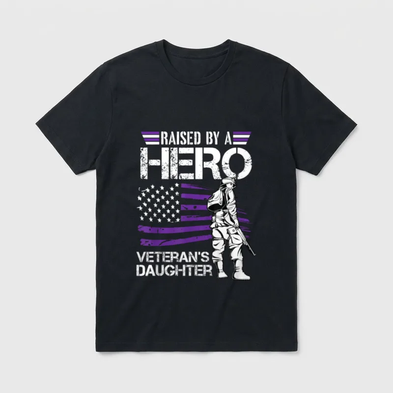 Military Child Veteran Daughter T-Shirt – Raised by a Hero, Veteran's Daughter with American flag – Classic T-Shirt in Black