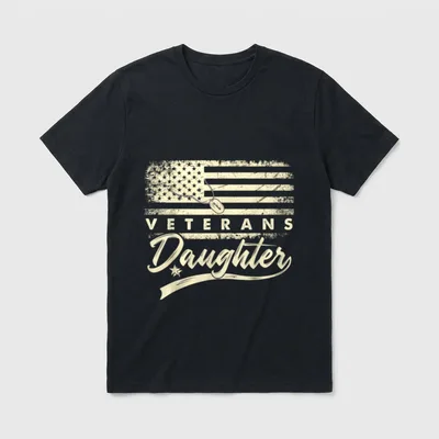 Veteran's Daughter Pride T-Shirt – VETERANS Daughter text with American flag and military dog tags – Classic T-Shirt in Black
