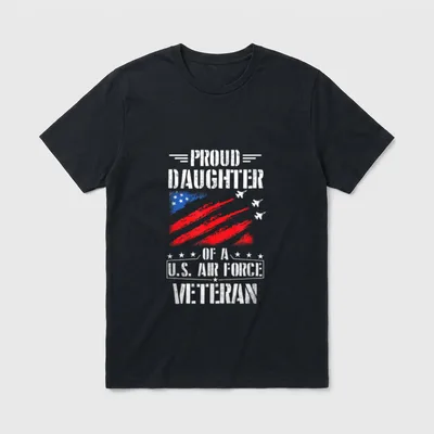 Proud Daughter Air Force Veteran T-Shirt – Proud Daughter text with American flag and fighter jets – Classic T-Shirt in Black