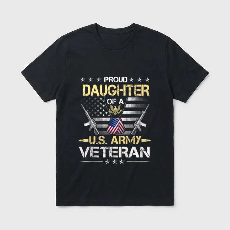 Army Veteran Daughter Flag T-Shirt – Classic T-Shirt in Black