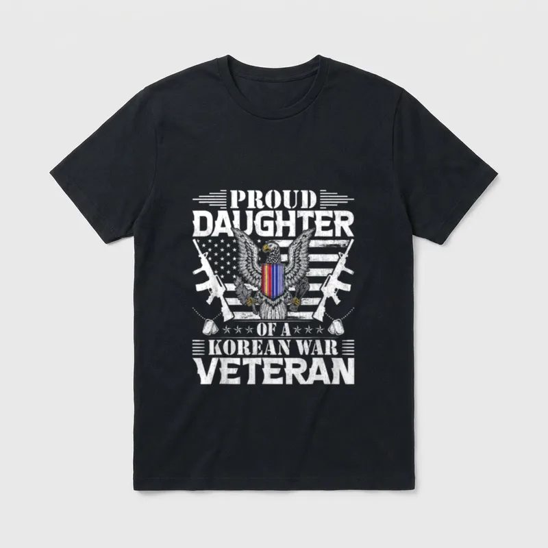 Veteran Family Pride T-Shirt – Proud Daughter of a Korean War Veteran with eagle emblem – Classic T-Shirt in Black