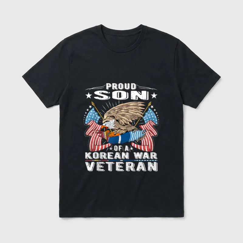 Korean War Veteran Son T-Shirt – Proud Son of a Korean War Veteran text with military eagle – Classic T-Shirt in Black