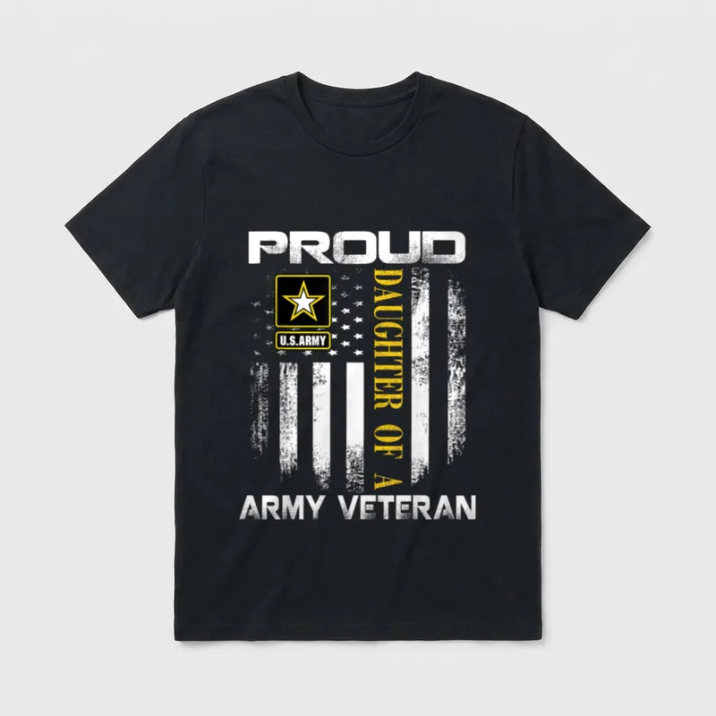 Army Veteran Daughter T-Shirt – PROUD DAUGHTER OF A ARMY VETERAN with Army star insignia – Classic T-Shirt in Black