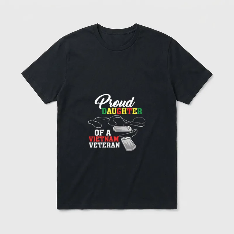 Honorable Service Family Veteran T-Shirt – Proud Daughter of a Vietnam Veteran with dog tags – Classic T-Shirt in Black