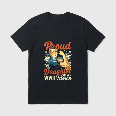 WWII Veteran's Daughter T-Shirt – Proud Daughter OF A WWII Veteran with vintage woman and planes – Classic T-Shirt in Black