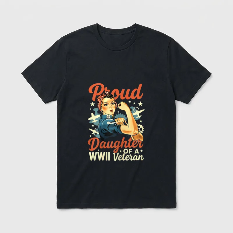 WWII Veteran's Daughter T-Shirt – Proud Daughter OF A WWII Veteran with vintage woman and planes – Classic T-Shirt in Black