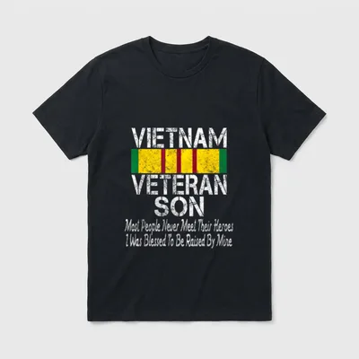 Military Family Vintage T-Shirt – Vietnam veteran son text with Vietnam service ribbon – Classic T-Shirt in Black