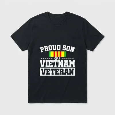 Proud Son T-Shirt – PROUD SON OF A VIETNAM VETERAN with Vietnam Service Medal ribbon – Classic T-Shirt in Black