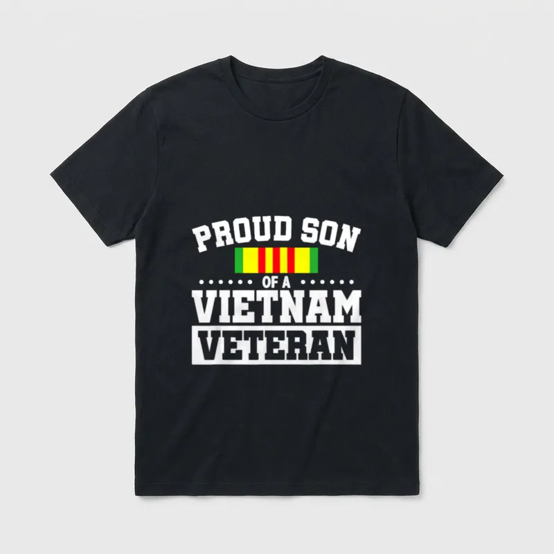 Proud Son T-Shirt – PROUD SON OF A VIETNAM VETERAN with Vietnam Service Medal ribbon – Classic T-Shirt in Black