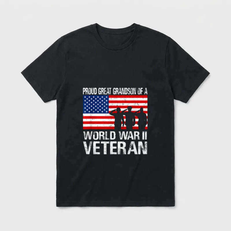 Great Grandson WW II Veteran T-Shirt – Proud Great Grandson of a World War II Veteran – Classic T-Shirt in Black