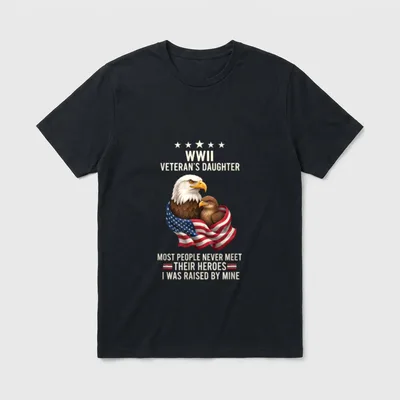 Military Daughter Eagle Flag T-Shirt – Two eagles wrapped in American flag with patriotic text – Classic T-Shirt in Black