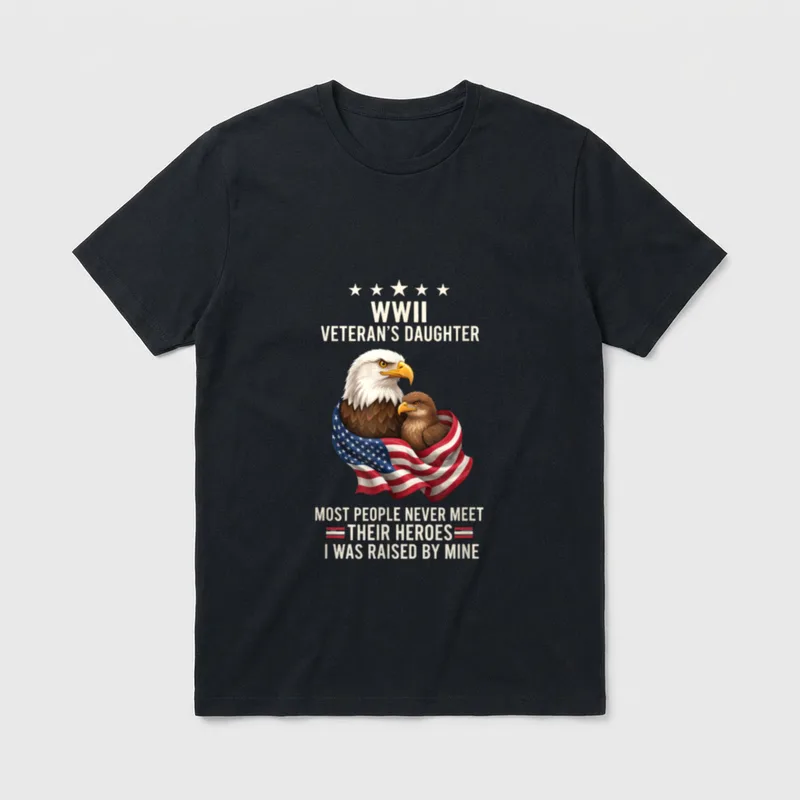 Military Daughter Eagle Flag T-Shirt – Two eagles wrapped in American flag with patriotic text – Classic T-Shirt in Black