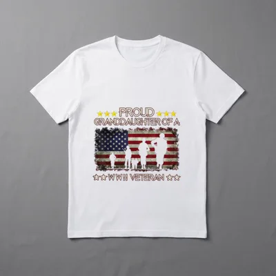 Proud Granddaughter T-Shirt – Proud Granddaughter Of A WWII Veteran with stars and flag – Classic T-Shirt in Black