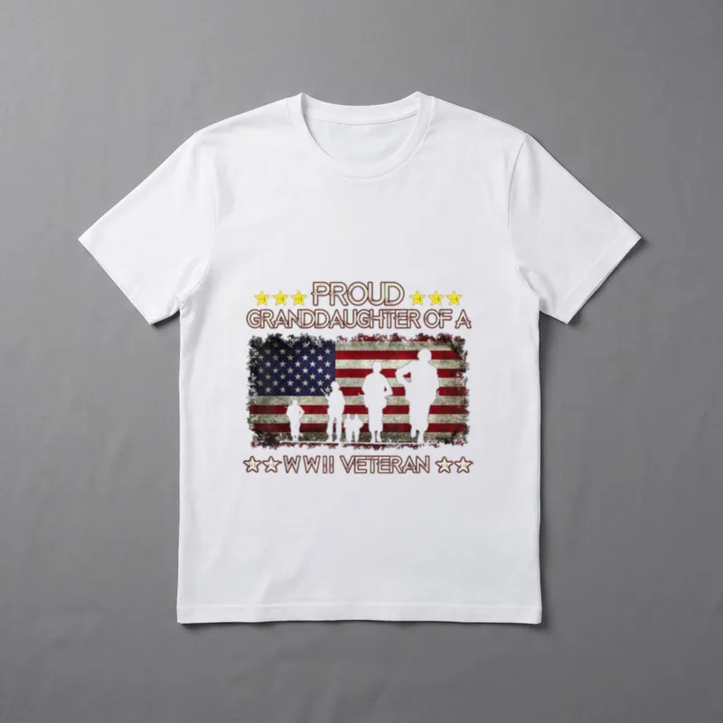 Proud Granddaughter T-Shirt – Proud Granddaughter Of A WWII Veteran with stars and flag – Classic T-Shirt in Black