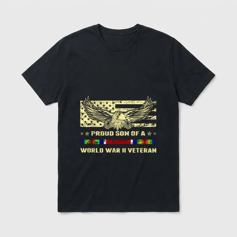 Military Veteran's Son T-Shirt – Proud Son of a World War II Veteran with eagle – Classic T-Shirt in Black