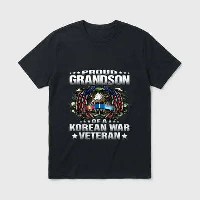 Grandson Of Korean War Vet T-Shirt – PROUD GRANDSON OF A KOREAN WAR VETERAN text with eagle – Classic T-Shirt in Black