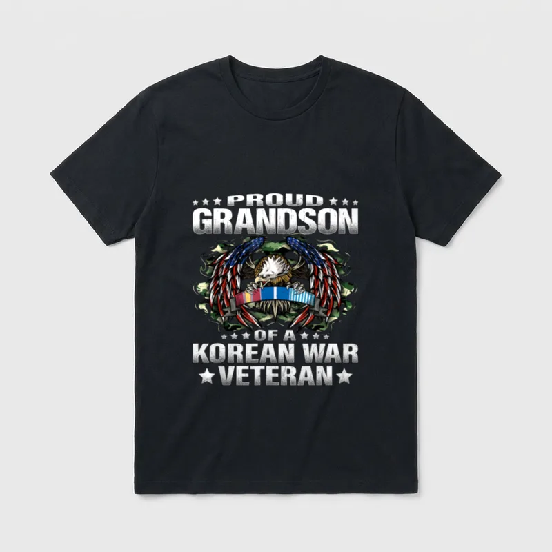 Grandson Of Korean War Vet T-Shirt – PROUD GRANDSON OF A KOREAN WAR VETERAN text with eagle – Classic T-Shirt in Black