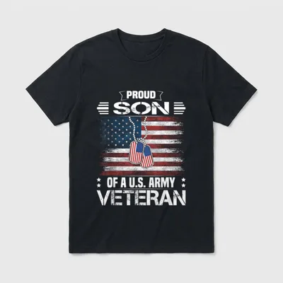 Army Veteran Family Matching T-Shirt – Proud Son of a U.S. Army Veteran with military dog tags – Classic T-Shirt in Black