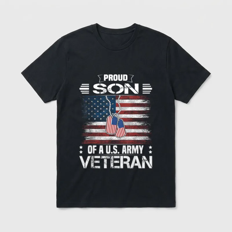 Army Veteran Family Matching T-Shirt – Proud Son of a U.S. Army Veteran with military dog tags – Classic T-Shirt in Black