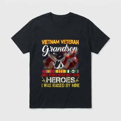 Grandson Vietnam Veteran Hero T-Shirt – Dog tags and text honoring a Vietnam veteran grandfather – Classic T-Shirt in Black