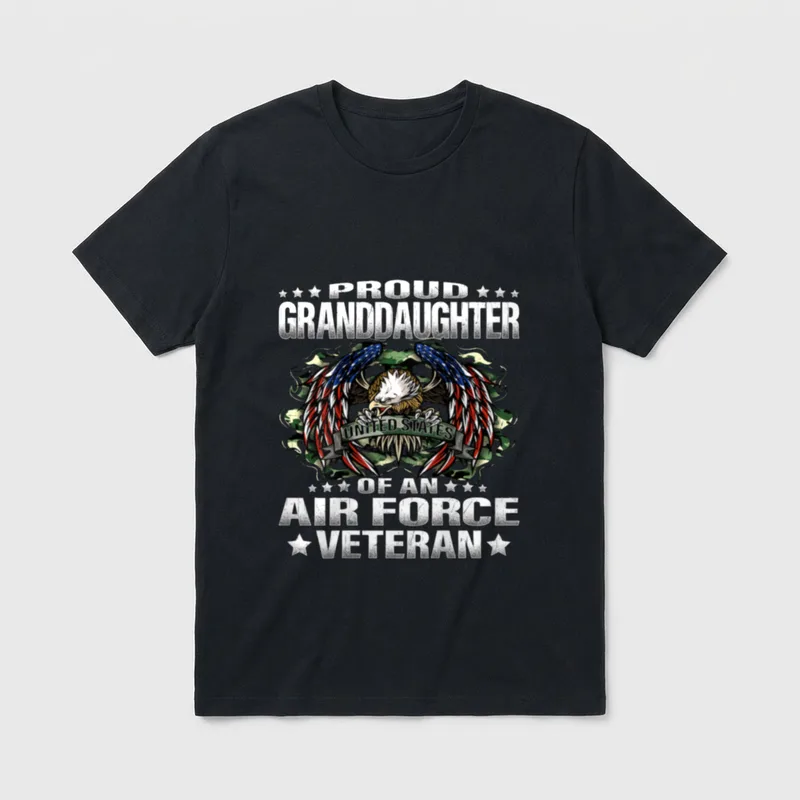 Air Force Veteran Family Granddaughter T-Shirt – Proud Granddaughter Of An Air Force Veteran – Classic T-Shirt in Black