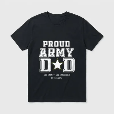 Military Father Veteran T-Shirt – Proud Army Dad with My Son, My Soldier, My Hero and gold star – Classic T-Shirt in Black