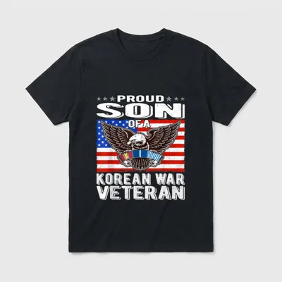 Proud Military Vet Child T-Shirt – Proud son of a Korean war veteran with eagle and American flag – Classic T-Shirt in Black
