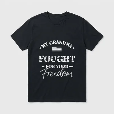 Proud Grandma Veteran T-Shirt – MY GRANDMA FOUGHT FOR YOUR FREEDOM with American flag – Classic T-Shirt in Black