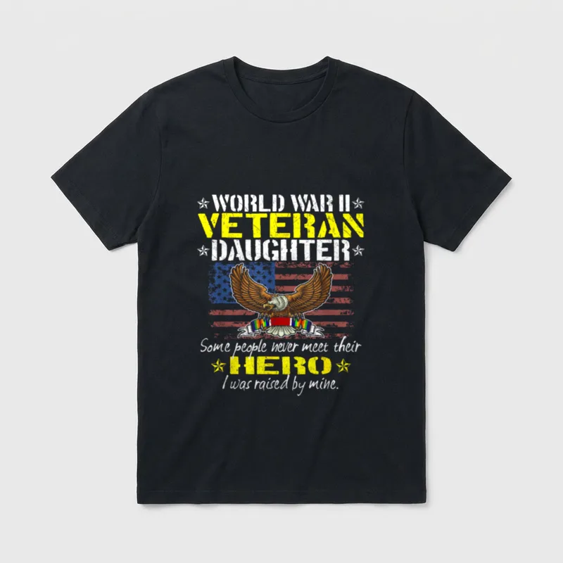 WW2 Veteran Family Pride T-Shirt – World War II Veteran Daughter with eagle and American flag – Classic T-Shirt in Black