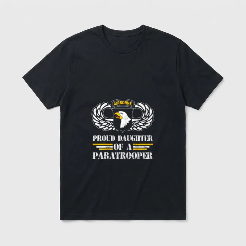 Proud Daughter US Veteran T-Shirt – AIRBORNE PROUD DAUGHTER OF A PARATROOPER with eagle wings – Classic T-Shirt in Black
