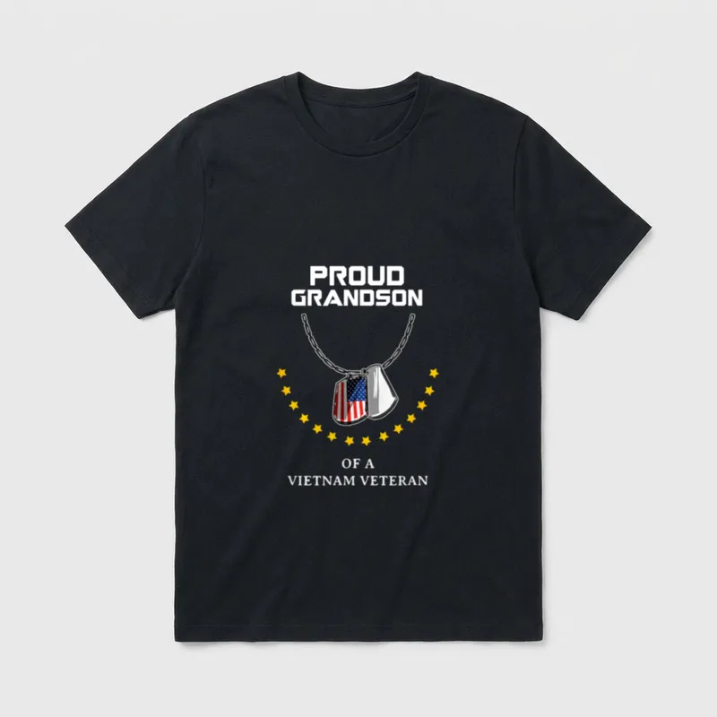 Grandson Of Vietnam Vet T-Shirt – PROUD GRANDSON OF A VIETNAM VETERAN with dog tags – Classic T-Shirt in Black