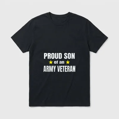 Army Vet Son Heritage T-Shirt – PROUD SON of an ARMY VETERAN in white text with two gold stars – Classic T-Shirt in Black
