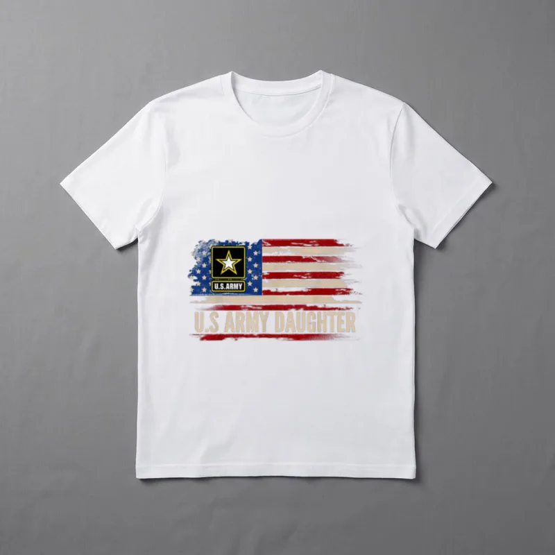 U S Army Daughter with American T-Shirt – U.S ARMY DAUGHTER text with Army logo and American flag – Classic T-Shirt in Black