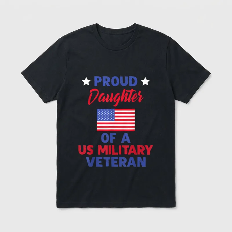 Patriotic US Flag Military Veteran Daughter T-Shirt – Classic T-Shirt in Black