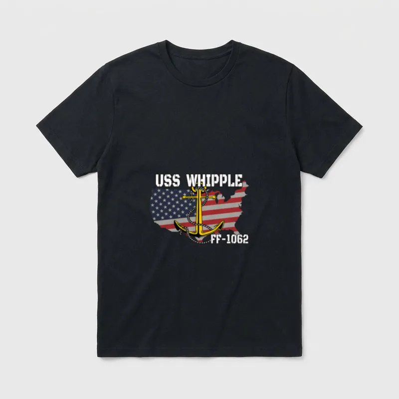 USS Whipple FF-1062 Frigate Veterans Son T-Shirt – USS WHIPPLE FF-1062 anchor on US flag map – Classic T-Shirt in Black
