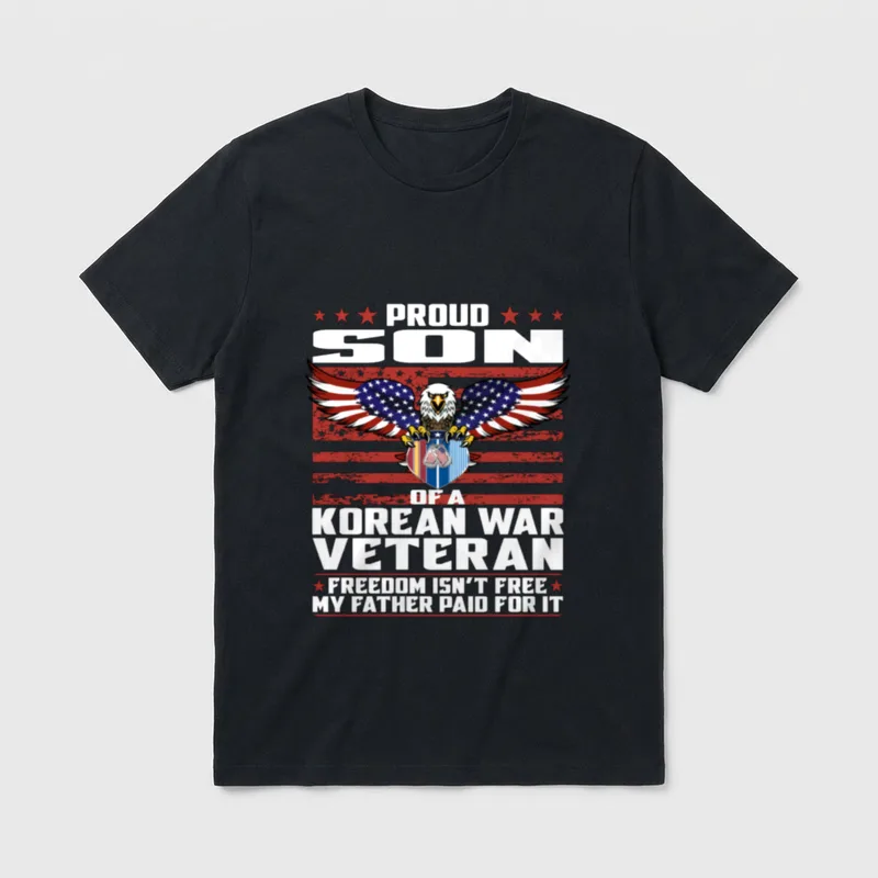 Son of a Korean War Isn T-Shirt – Proud Son of a Korean War Veteran eagle and dog tags graphic – Classic T-Shirt in Black