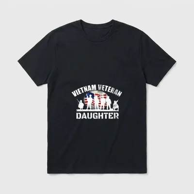 USA Military Family Veteran T-Shirt – Vietnam Veteran Daughter text with soldiers and flag graphic – Classic T-Shirt in Black