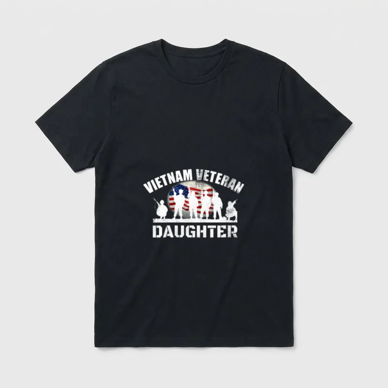 USA Military Family Veteran T-Shirt – Vietnam Veteran Daughter text with soldiers and flag graphic – Classic T-Shirt in Black