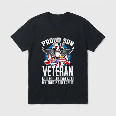 Proud Son of a Veteran Nothing T-Shirt – Proud Son of a Veteran eagle holding American flag ribbon – Classic T-Shirt in Black