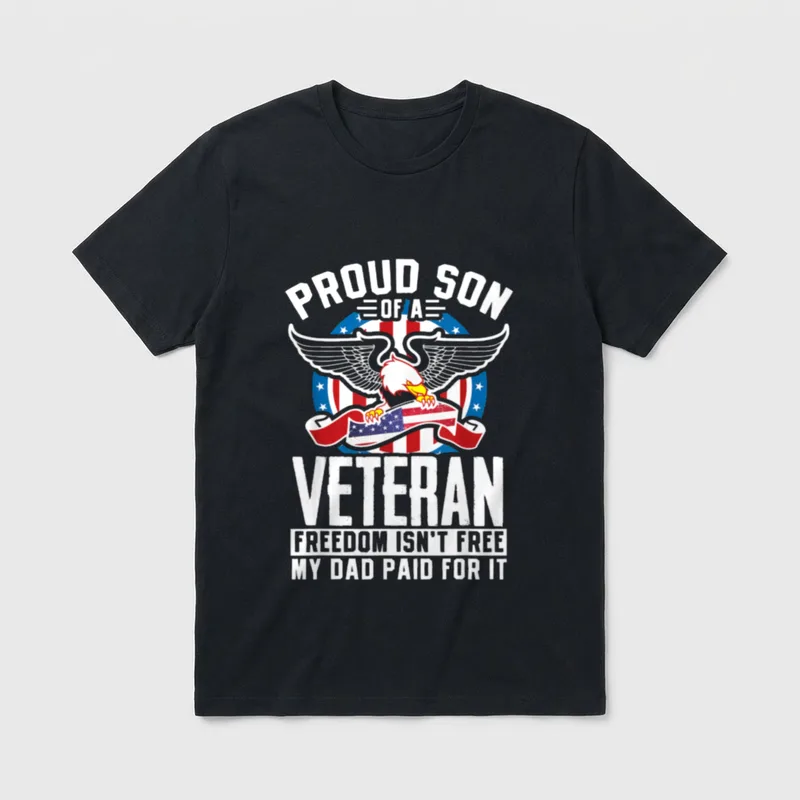 Proud Son of a Veteran Nothing T-Shirt – Proud Son of a Veteran eagle holding American flag ribbon – Classic T-Shirt in Black