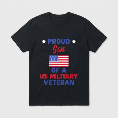 Veteran's Day White T-Shirt – Proud Son of a US Military Veteran text with American flag and stars – Classic T-Shirt in Black